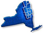 Map of New York State highlighting counties participating in the BOCES Distance Learning Program